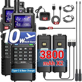 BAOFENG 5RM Ham Radio Handheld AR-5RM 10W Long Range Walkie Talkies Two Way Radio Rechargeable 3800mAh Battery 999 Channels Copy Frequency NOAA with USB-C Charger,High Gain Antenna (2 Pack)