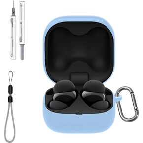 for Sony Linkbuds Fit WF-LS910N Case Cover with Cleaner Kit, Soft Skin Silicone Case Cover with Keychain and Lanyard，Full Protective Case for Men and Women-Black