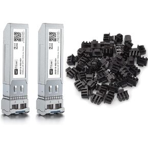 2 Pack 10GBase-LR Transceiver with 50 Pack SFP Dust Cover, 10G Single Mode SFP+ LC Module for Cisco SFP-10G-LR, Meraki, Ubiquiti and More (SMF,1310nm,10km,DDM)