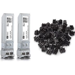 2 Pack 10GBase-SR Transceiver with 50 Pack SFP Dust Cover, 10G Multimode SFP+ LC Module for Cisco SFP-10G-SR, Meraki, Ubiquiti and More (MMF,850nm,300m,DDM)