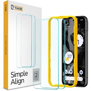 1stcase Tempered Glass [SimpleAlign] Screen Protector [2-pack Set] for Google Pixel 8a [Case Friendly] - Clear