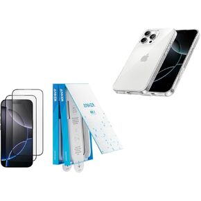 Anker Clear Phone Case for iPhone 16 Pro&Anker Screen Protector, Bubble-and-Dust-Free iPhone HD Tempered Glass, Durable and Drop-Proof with 9H Hardness, Easy Installation Exclusively for iPhone 16 Pro