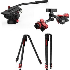 IFOOTAGE Carbon Fiber Tripod Bundle – 61" Carbon Fiber Video Tripod with Quick Fastbowl, Komodo K5S Fluid Drag Pan Head, and 11" Adjustable Magic Arm for DSLR Cameras, Camcorders, Monitors