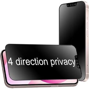 2 Pack 360 Degree Anti-glare Privacy Tempered Glass for iPhone 16e / iPhone 13 Pro / 13/14 Anti-Spy 4 Directions Matte Screen Protector Film 4 Sides 6.1 inch
