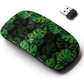 2.4G Wireless Mouse with Cute Pattern Design for All Laptops and Desktops with Nano Receiver - Monstera deliciosa Tropical Leaves