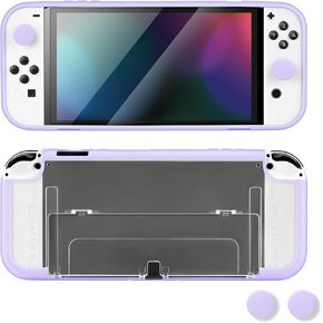 DLseego Grip Case Controller for Switch OLED Console 2021, Anti-Slip Shock-Absorption Protective Hard PC Scratch Resistant Cover Shell with 2 PCS Thumb Grips Caps for Joycon Controllers - Purple