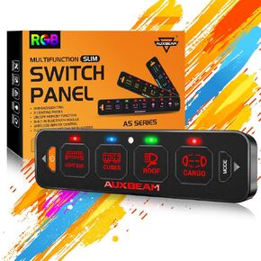 لوحة مفاتيح Auxbeam 6 Gang Slim Switch Panel RGB AS-R60 لوحة تبديل خافتة أوتوماتيكية مع مفتاح تبديل LED نابض مؤقت وإضاءة خلفية 12-24 فولت لشاحنة الطرق الوعرة وقارب السيارة مقاوم للماء، ضمان لمدة عامين