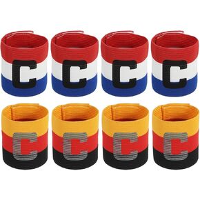 MECCANIXITY Soccer Captain Armband, Captain Arm Bands for Soccer Elastic Captain C Arm Band Sports Captain Armbands for Football Team Training Youth & Adult Red/White, Pack of 8