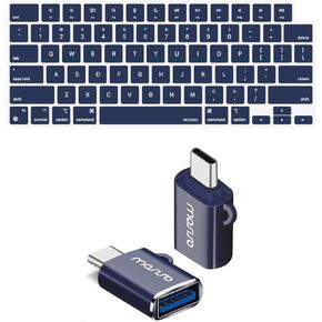 MOSISO USB C to USB Adapter 2 Pack&Keyboard Cover Skin Compatible with MacBook Air 15 inch M3 A3114 M2 A2941/Air 13.6 A3113 A2681/Pro 14/16 M4 M3 M2 M1, Navy Blue