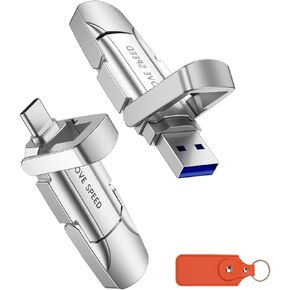 MOVE SPEED 128GB Solid State Thumb Drive 400MB/s High Speed Type C + USB 3.2 Drive Dual Port, Memory Stick Compatible with iPhone 15, 16 Series/Android Phone/MacBook/Audio/Smart TV(1 Pack)