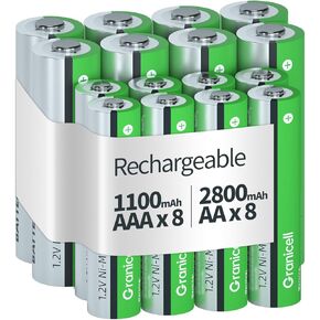 8 Sets AA AAA Rechargeable Batteries,High Capacity 4-Pack AA 2800mAh & 4-Pack AAA 1100mAh,1.2V NiMH Low Self Discharge
