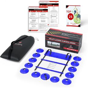 DELUXE EDITION Agility Ladder Training Set - 13 Rung 21ft Agility Ladder w/13 Disc Cones, Carry Bag - Improve Speed & Strength Soccer, Football, Basketball w/4 Steel Pegs for Outdoor Workout Charts