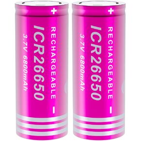26650 Rechargeable Battery 6800mAh 3.7Volt High Capacity Flat Top 2 Pack 26650 Batteries for Flashlight Headlamp