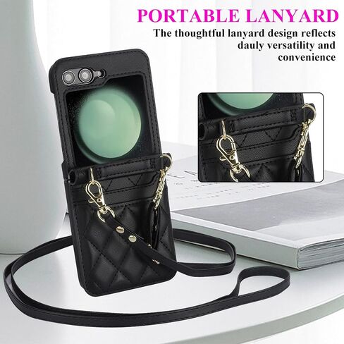 Asuwish Phone Case for Samsung Galaxy Z Flip 5 5G 2023 Wallet Cover with Credit Card Holder Slot Crossbody Strap Slim Rugged Cell Accessories ZFlip5 Z5 G Flip5 5Z Women Men Black in Saudi Arabia
