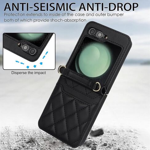 Asuwish Phone Case for Samsung Galaxy Z Flip 5 5G 2023 Wallet Cover with Credit Card Holder Slot Crossbody Strap Slim Rugged Cell Accessories ZFlip5 Z5 G Flip5 5Z Women Men Black in Saudi Arabia