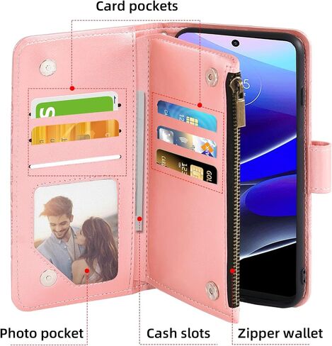 Asuwish Phone Case for Motorola Moto G Stylus 5G 2022 Wallet Cover with Tempered Glass Screen Protector and Flower Flip Credit Card Holder Cell Accessories XT2215-1 XT2215-4 XT2215DL Women Rose Gold in Kuwait