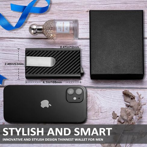 محفظة MOSIYEEF Minimalist Stealth للرجال - محفظة رجالية منبثقة مع مشبك نقود - محفظة بطاقات مضغوطة رفيعة مغلفة بالجلد ومحفظة بطاقات من ألياف الكربون حماية RFID لستة بطاقات ائتمان - هدايا له in Saudi Arabia