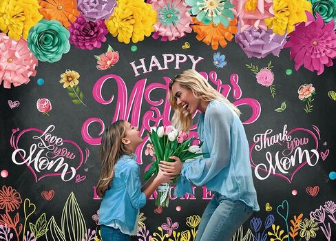 Banner Banner Banner Happy Mother 7x5ft ورقة زهور ملونة أفضل أمي من أي وقت مضى للتصوير الفوتوغرافي أم ديكورات حفلات الحفلات اللوازم in Kuwait