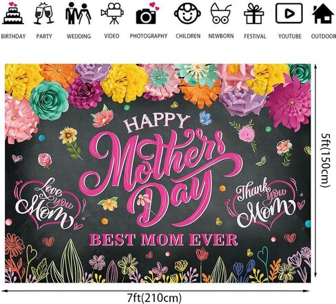 Banner Banner Banner Happy Mother 7x5ft ورقة زهور ملونة أفضل أمي من أي وقت مضى للتصوير الفوتوغرافي أم ديكورات حفلات الحفلات اللوازم in Kuwait