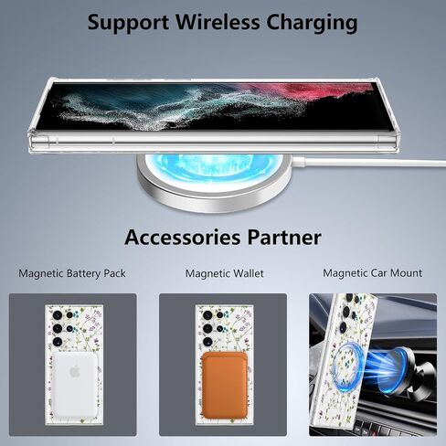Raleavo for Samsung Galaxy S23 Ultra Case متوافق مع Magsafe Clear Floral Case مع نمط فرع الزهور للفتيات النحيفات اللطيفة الصدمية الصدمية ل S23 Ultra Phone Case in Kuwait