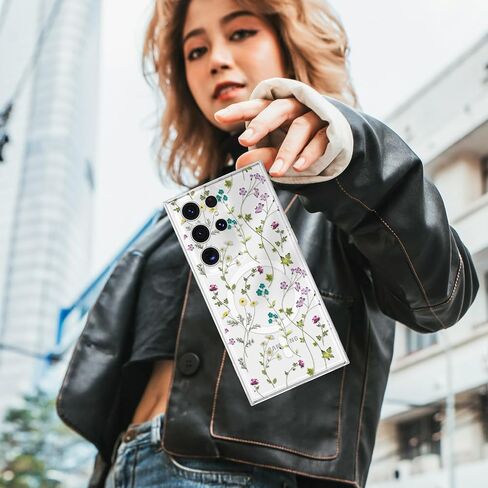 Raleavo for Samsung Galaxy S23 Ultra Case متوافق مع Magsafe Clear Floral Case مع نمط فرع الزهور للفتيات النحيفات اللطيفة الصدمية الصدمية ل S23 Ultra Phone Case in Kuwait