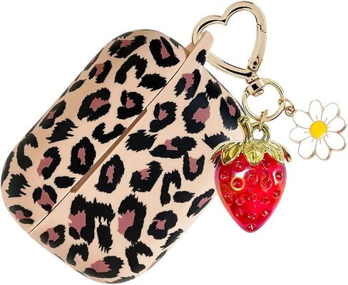 for AirPods Pro 2 Case Cover, Cute Strawberry Charm Keychain, Kawaii Heart Flower Daisy Key Chains for Apple AirPods Pro Gen 2 Charging Case Cover Khaki Leopard in Saudi Arabia