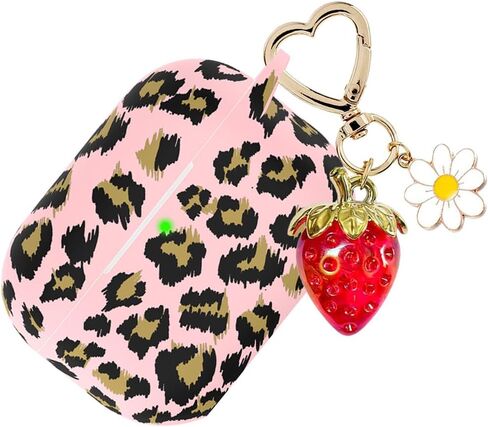 لغطاء Airpods Pro 2 Case ، سلسلة مفاتيح سحر الفراولة اللطيفة ، سلاسل مفاتيح Kawaii Heart Daisy لـ Apple Airpods Pro Gen 2 Cover Cover Khaki Leopard in Kuwait