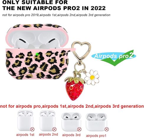 لغطاء Airpods Pro 2 Case ، سلسلة مفاتيح سحر الفراولة اللطيفة ، سلاسل مفاتيح Kawaii Heart Daisy لـ Apple Airpods Pro Gen 2 Cover Cover Khaki Leopard in Kuwait