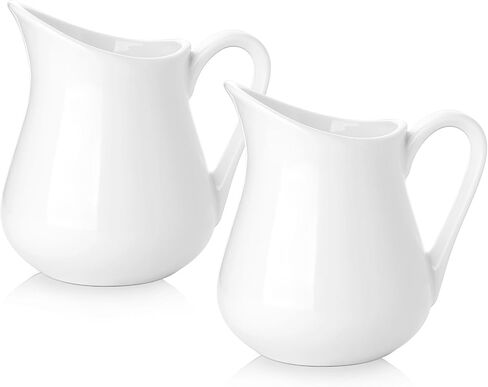 Nucookery Ceramic 4 Oz Creamer Pitcher Set, 2 Pack Creamer Container, Small Milk Pitcher Container, White Creamer Cups with Handle For Sauces Salad Coffee Milk, Microwave & Freezer Safe, Set of 2 in Kuwait