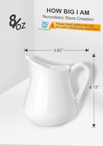 Nucookery Ceramic 4 Oz Creamer Pitcher Set, 2 Pack Creamer Container, Small Milk Pitcher Container, White Creamer Cups with Handle For Sauces Salad Coffee Milk, Microwave & Freezer Safe, Set of 2 in Kuwait