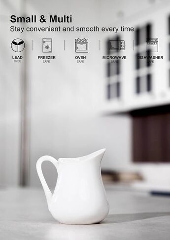 Nucookery Ceramic 4 Oz Creamer Pitcher Set, 2 Pack Creamer Container, Small Milk Pitcher Container, White Creamer Cups with Handle For Sauces Salad Coffee Milk, Microwave & Freezer Safe, Set of 2 in Kuwait