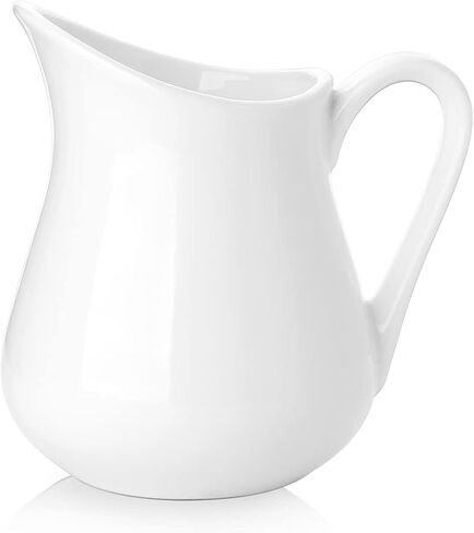 Nucookery Ceramic 4 Oz Creamer Pitcher Set, 2 Pack Creamer Container, Small Milk Pitcher Container, White Creamer Cups with Handle For Sauces Salad Coffee Milk, Microwave & Freezer Safe, Set of 2 in Kuwait