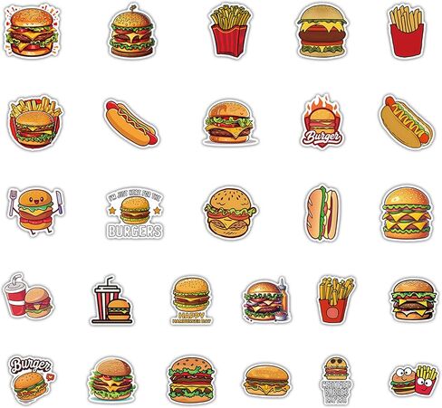 Burger and Fries Stickers,50PCs,French Fries Laptop Decals Gift Toddlers Teens Girls Cute Cool Kawaii Tools Decorations DIY,Stickers for Hydro Flask in Kuwait