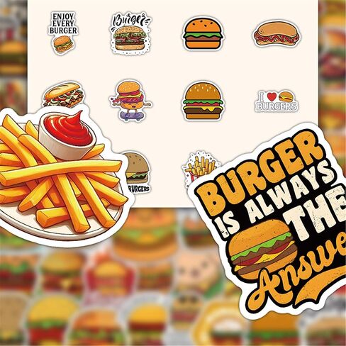 Burger and Fries Stickers,50PCs,French Fries Laptop Decals Gift Toddlers Teens Girls Cute Cool Kawaii Tools Decorations DIY,Stickers for Hydro Flask in Kuwait