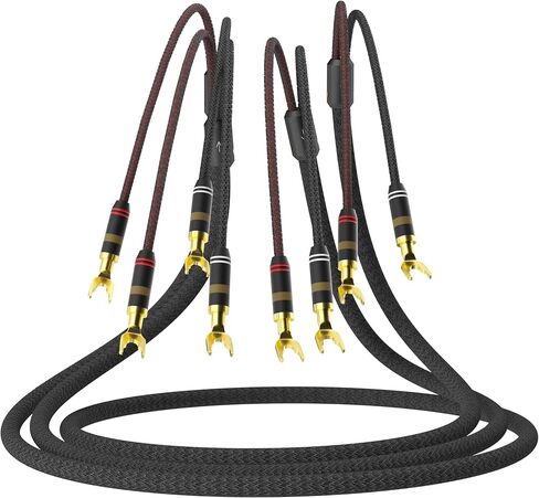 Monosaudio 12 Gauge Speaker Cable Pair Speaker Wire with Banana Plugs/Y Spade Connectors Convertible Gold Plated OFC Copper for Amplifier/Speakers/AV Receiver/Home Stereo Sound Systems (3M) in Saudi Arabia