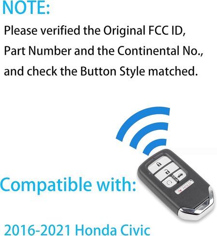 Smart Key Fob for Honda Civic 2016-2021, Alliskeys Proximity Key Fob Replacement for Honda Civic 2016-2021 KR5V2X 72147-TBA-A11 72147-TBA-A12 A2C92005700 in Saudi Arabia