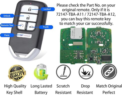 Smart Key Fob for Honda Civic 2016-2021, Alliskeys Proximity Key Fob Replacement for Honda Civic 2016-2021 KR5V2X 72147-TBA-A11 72147-TBA-A12 A2C92005700 in Saudi Arabia