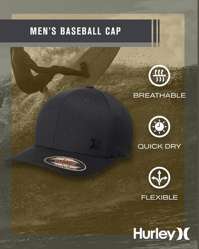 Hurley Men's Baseball Cap - Breathable 6 Panel Stretch Curved Bill Fitted Hat in Saudi Arabia