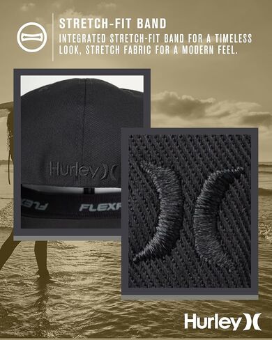 Hurley Men's Baseball Cap - Breathable 6 Panel Stretch Curved Bill Fitted Hat in Saudi Arabia