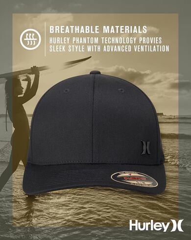 Hurley Men's Baseball Cap - Breathable 6 Panel Stretch Curved Bill Fitted Hat in Saudi Arabia
