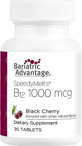 Bariatric Advantage B-12 Speedy Melts, Vitamin B12 1000 mcg Supplement, Fast Melting with 200 mcg of Folic Acid for Nutritional Support - Black Cherry, 30 Count in Kuwait