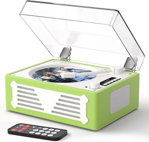Portable Retro CD Player with Bluetooth Out & in, Vintage Desktop CD Player for Home with Speakers Support USB/AUX/Headphone Mode, Remote Control, White in Kuwait