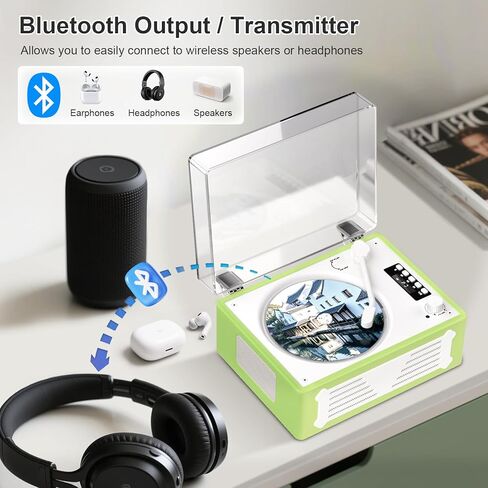 Portable Retro CD Player with Bluetooth Out & in, Vintage Desktop CD Player for Home with Speakers Support USB/AUX/Headphone Mode, Remote Control, White in Kuwait