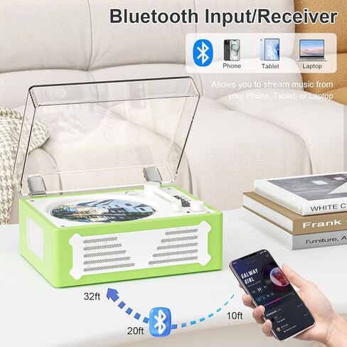 Portable Retro CD Player with Bluetooth Out & in, Vintage Desktop CD Player for Home with Speakers Support USB/AUX/Headphone Mode, Remote Control, White in Kuwait