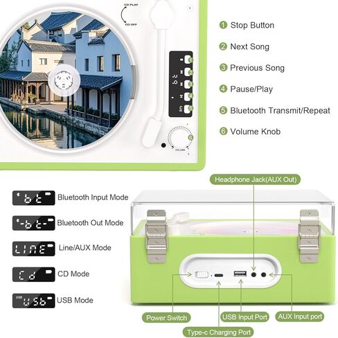 Portable Retro CD Player with Bluetooth Out & in, Vintage Desktop CD Player for Home with Speakers Support USB/AUX/Headphone Mode, Remote Control, White in Kuwait