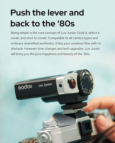 Godox Lux Junior Retro Camera Flash with Diffuser, Speedlite GN12 6000K±200K CCT, Automatic and Manual Modes 1/1-1/64 Flash Power, 28mm Focal Length for Canon Nikon Sony Fuji Olympus Cameras - White in Saudi Arabia