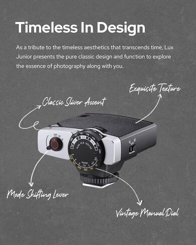 Godox Lux Junior Retro Camera Flash with Diffuser, Speedlite GN12 6000K±200K CCT, Automatic and Manual Modes 1/1-1/64 Flash Power, 28mm Focal Length for Canon Nikon Sony Fuji Olympus Cameras - White in Saudi Arabia