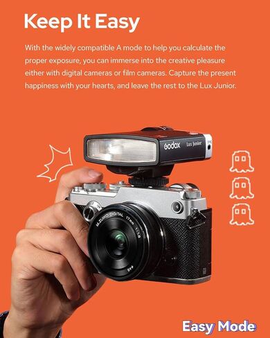 Godox Lux Junior Retro Camera Flash with Diffuser, Speedlite GN12 6000K±200K CCT, Automatic and Manual Modes 1/1-1/64 Flash Power, 28mm Focal Length for Canon Nikon Sony Fuji Olympus Cameras - White in Saudi Arabia