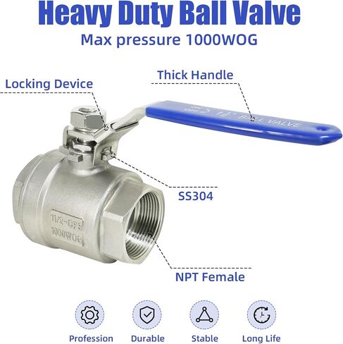 4 Pack 1/2'' Stainless Steel 304 Ball Valves, NPT Female Full Port Ball Valve Heavy Duty Shut Off Valve 1/2 inch for Water, Oil, and Gas with Locking Device, NPT Female x Female Thread, 1000 WOG in Kuwait