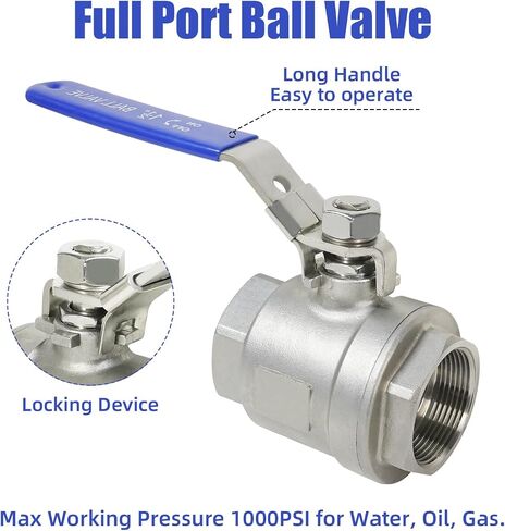 4 Pack 1/2'' Stainless Steel 304 Ball Valves, NPT Female Full Port Ball Valve Heavy Duty Shut Off Valve 1/2 inch for Water, Oil, and Gas with Locking Device, NPT Female x Female Thread, 1000 WOG in Kuwait